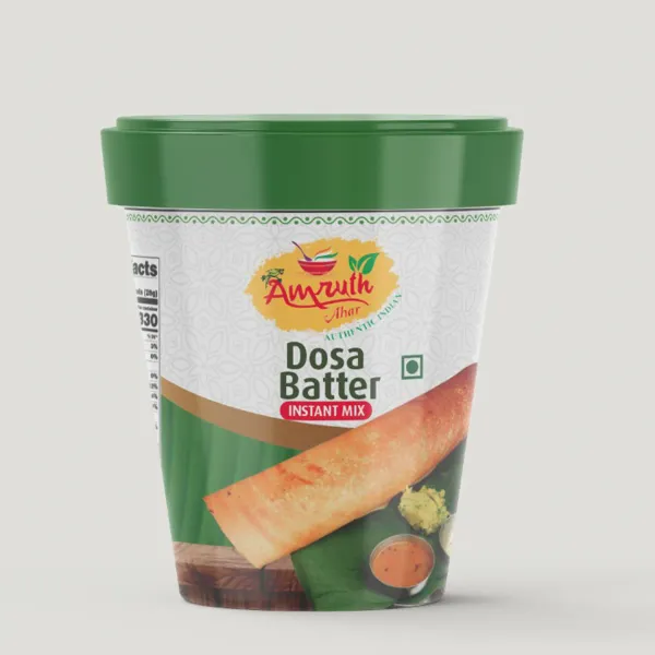 Amruth Ahar Dosa Batter tub — packaging design by Chachir