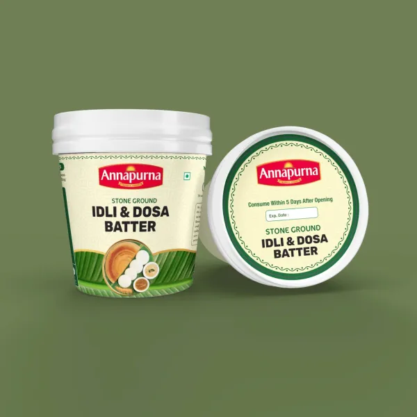Annapurna Idli & Dosa Batter tub — packaging design by Chachir