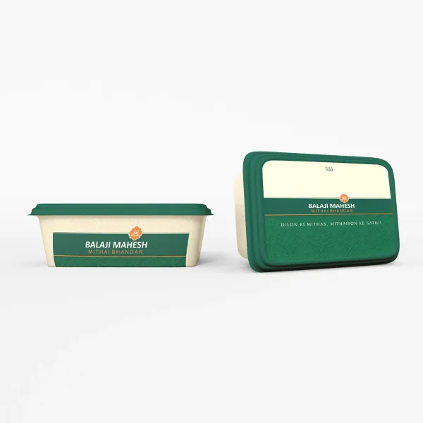 Balaji Mahesh Mithai Bhandar sweets tub — packaging design by Chachir
