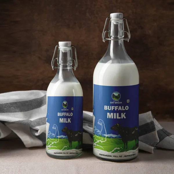 Buffalo Milk glass bottles — packaging design by Chachir