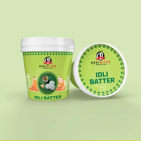 Desibites Idli Batter tub — packaging design by Chachir