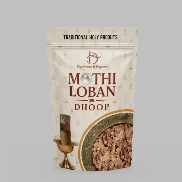 Diya Aromas Mothi Loban Dhoop pouch — packaging design by Chachir