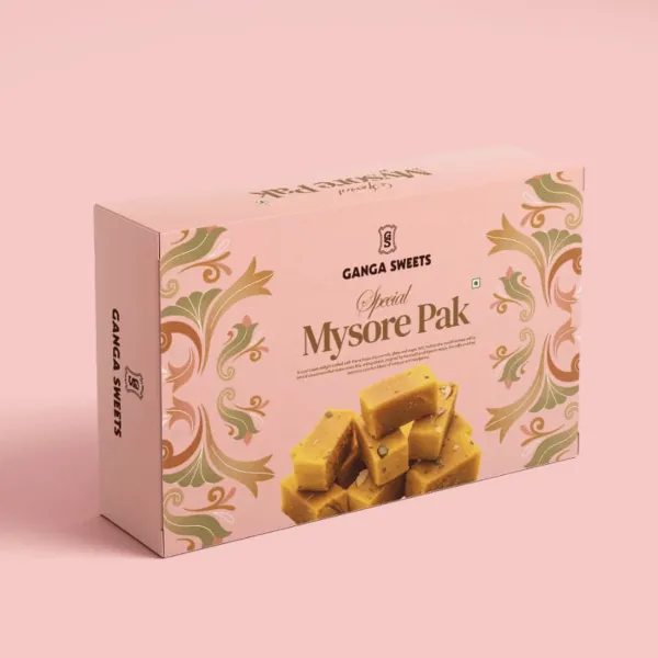 Ganga Sweets Mysore Pak box — packaging design by Chachir