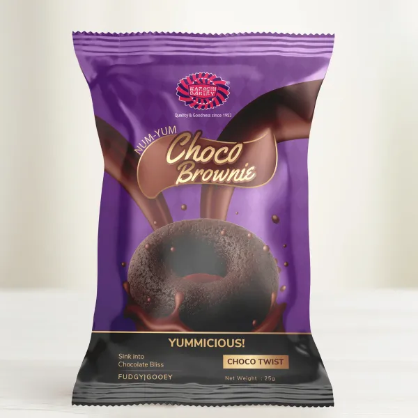 Karachi Bakery Num-Yum Choco Brownie wrapper — packaging design by Chachir