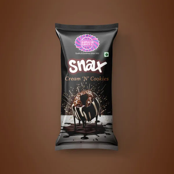 Karachi Bakery Snax Cream n Cookies wrapper — packaging design by Chachir