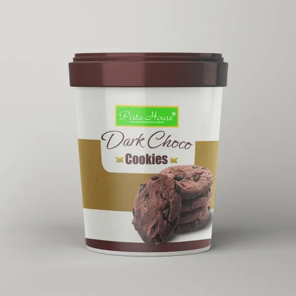 Pista House Dark Choco Cookies tub — packaging design by Chachir