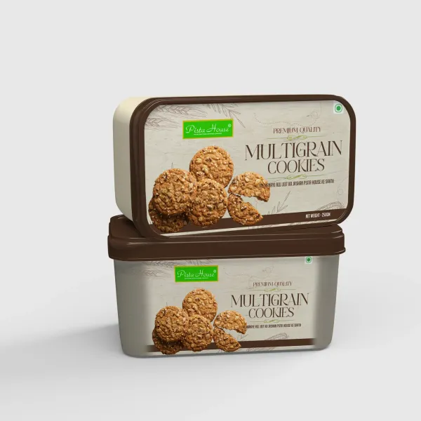 Pista House Multigrain Cookies tub — packaging design by Chachir