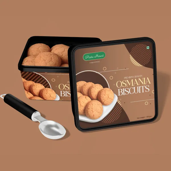 Pista House Osmania Biscuits tin — packaging design by Chachir