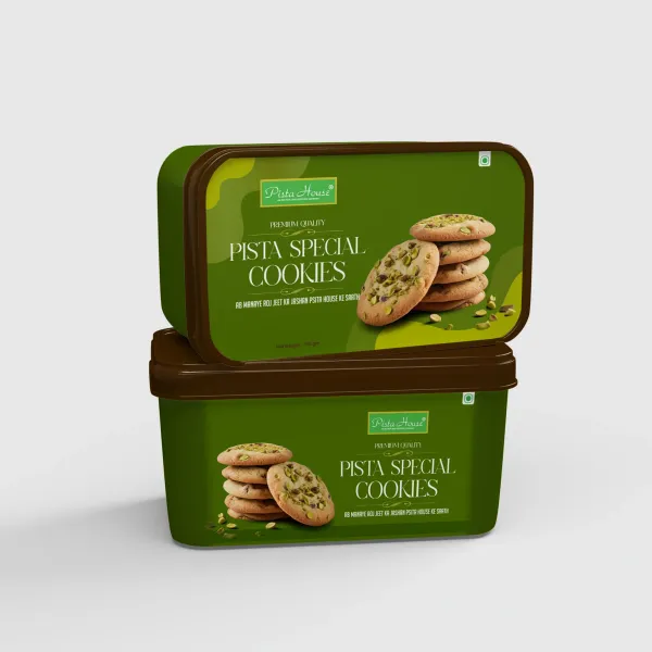 Pista House Pista Special Cookies tub — packaging design by Chachir