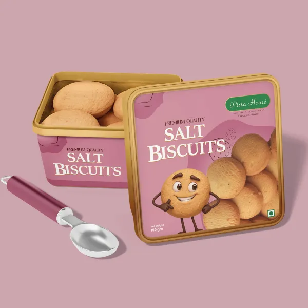 Pista House Salt Biscuits tin — packaging design by Chachir