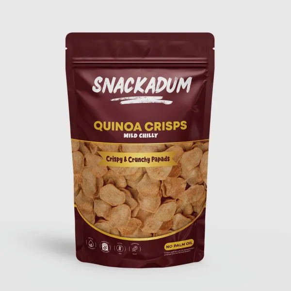 Snackadum Quinoa Crisps pouch — packaging design by Chachir