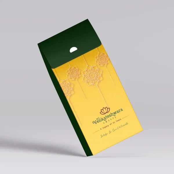 Sri Venkateshwara Sweets box (green) — packaging design by Chachir