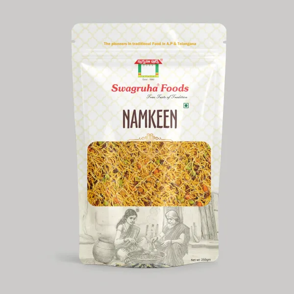 Swagruha Foods Namkeen pouch — packaging design by Chachir