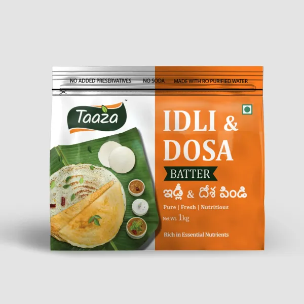 Taaza Idli & Dosa Batter pouch — packaging design by Chachir