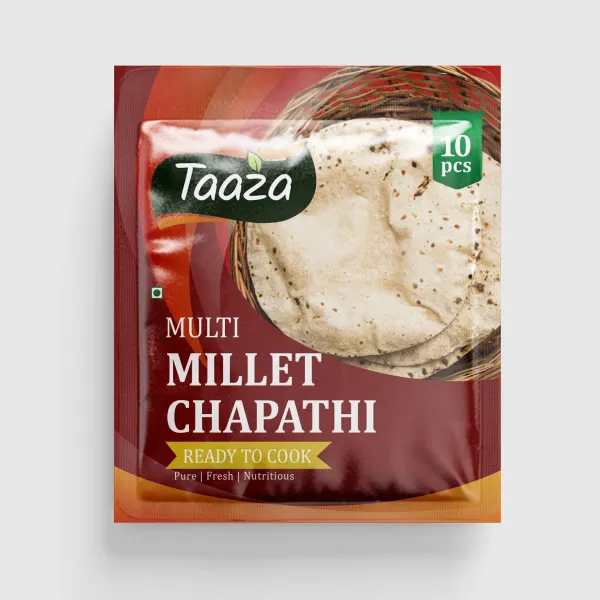 Taaza Multi Millet Chapathi pack — packaging design by Chachir