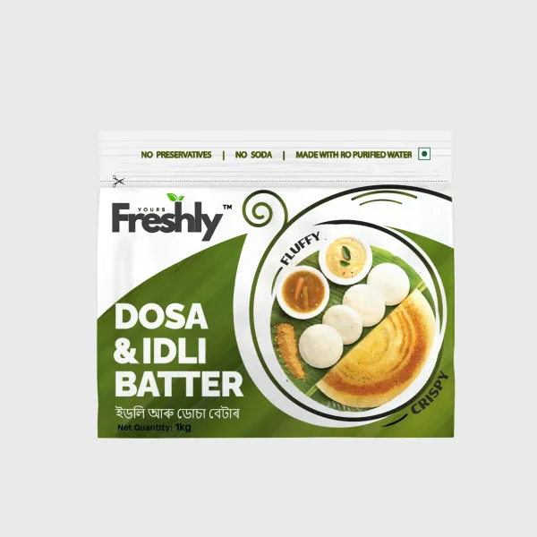 Yours Freshly Dosa & Idli Batter pouch — packaging design by Chachir