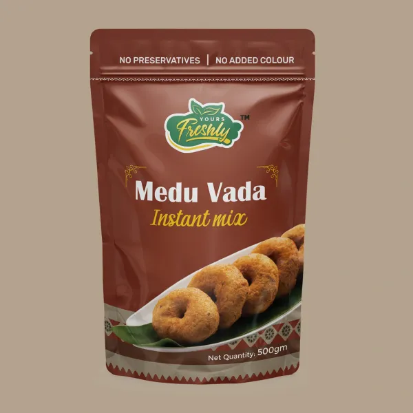 Yours Freshly Medu Vada instant mix — packaging design by Chachir
