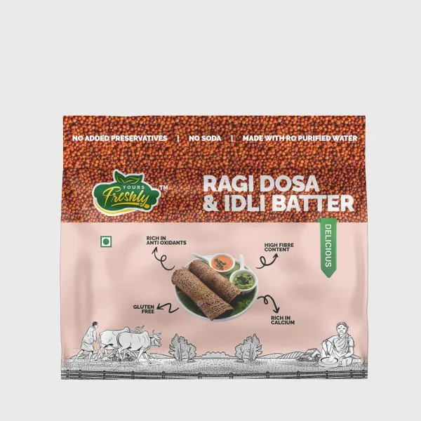 Yours Freshly Ragi Dosa & Idli Batter pouch — packaging design by Chachir