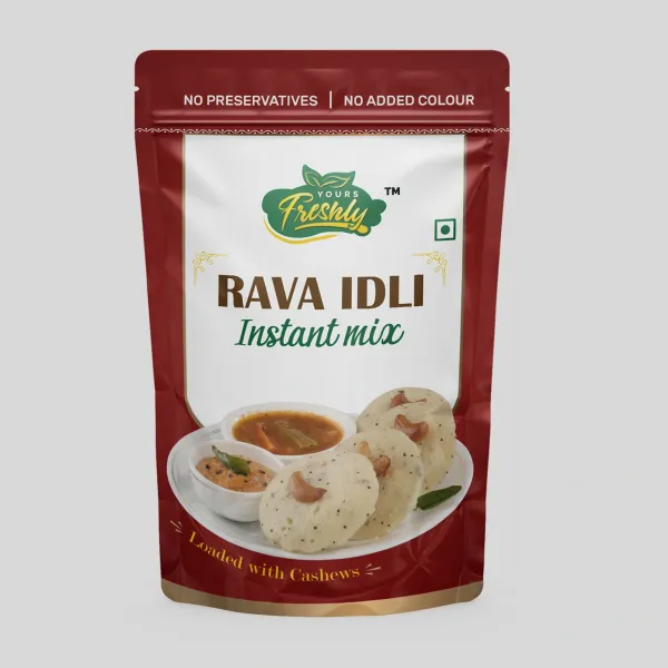 Yours Freshly Rava Idli instant mix — packaging design by Chachir