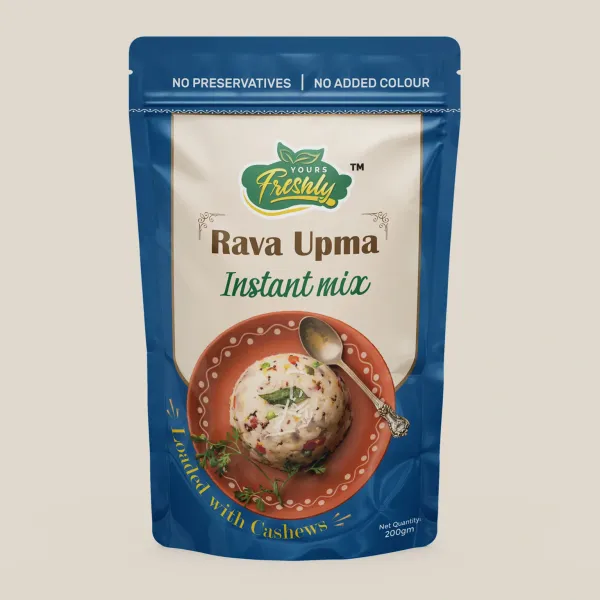 Yours Freshly Rava Upma instant mix — packaging design by Chachir
