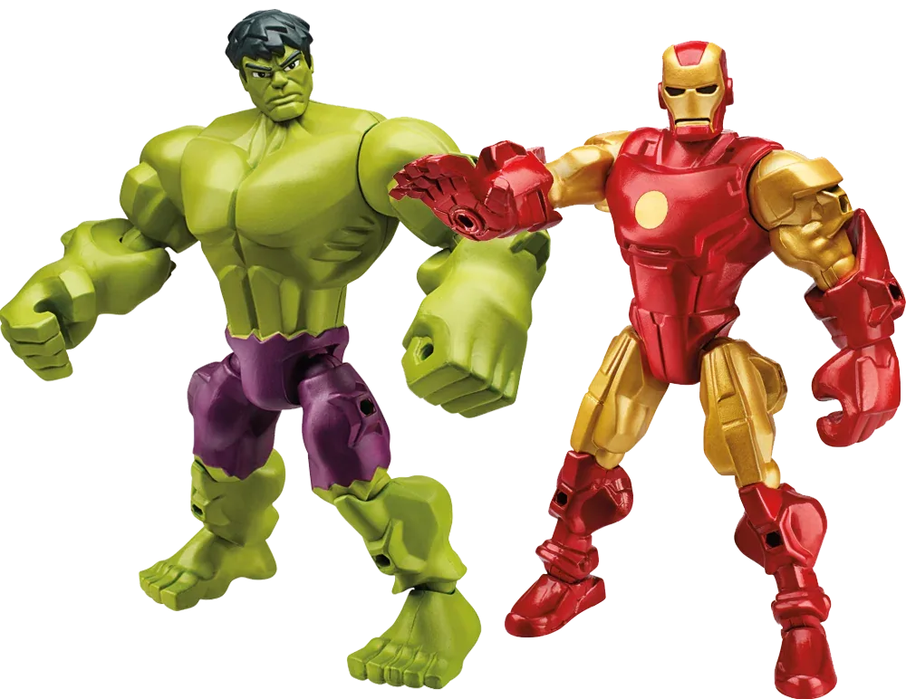 Hulk and Iron Man action figures teaming up