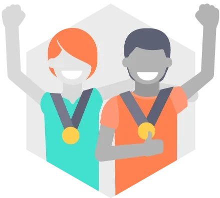 Illustration of two winners with medals